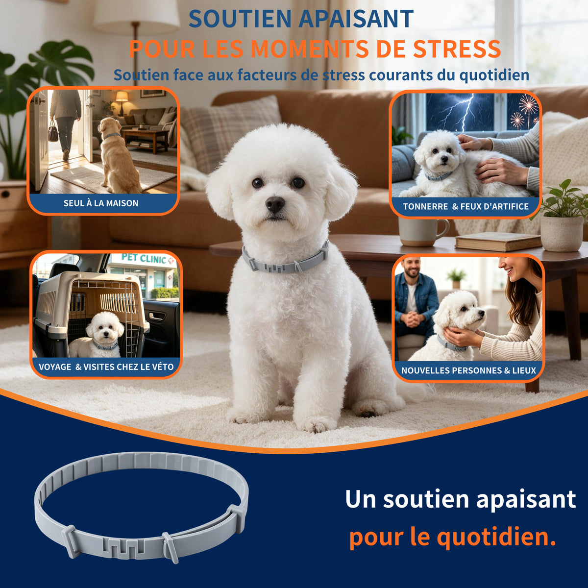 Collier Apaisant Anti‑Puces et Tiques pour Chien,Traitement Naturel,Jusqu'à 8 Mois de Prévention Puces et Tiques, Soutien Apaisant Contre Stress et Comportements Indésirables, Taille Ajustable