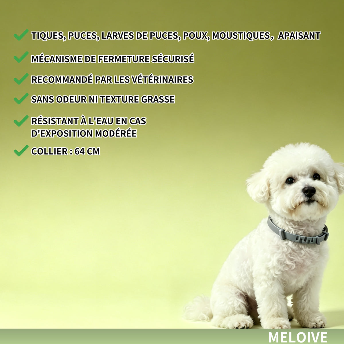 Collier Apaisant Anti‑Puces et Tiques pour Chien,Traitement Naturel,Jusqu'à 8 Mois de Prévention Puces et Tiques, Soutien Apaisant Contre Stress et Comportements Indésirables, Taille Ajustable