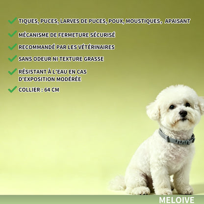 Collier Apaisant Anti‑Puces et Tiques pour Chien,Traitement Naturel,Jusqu'à 8 Mois de Prévention Puces et Tiques, Soutien Apaisant Contre Stress et Comportements Indésirables, Taille Ajustable