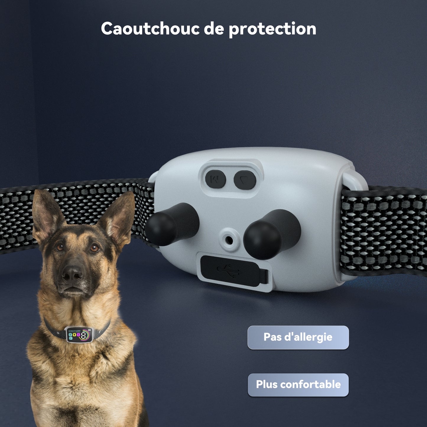 Collier Anti Aboiement Chien Automatique,Collier Choc,Blanc-M773W