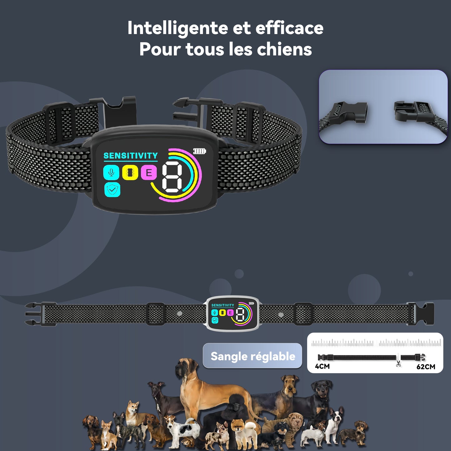 Collier Anti Aboiement Chien Automatique,Collier Choc,Noir-M773B