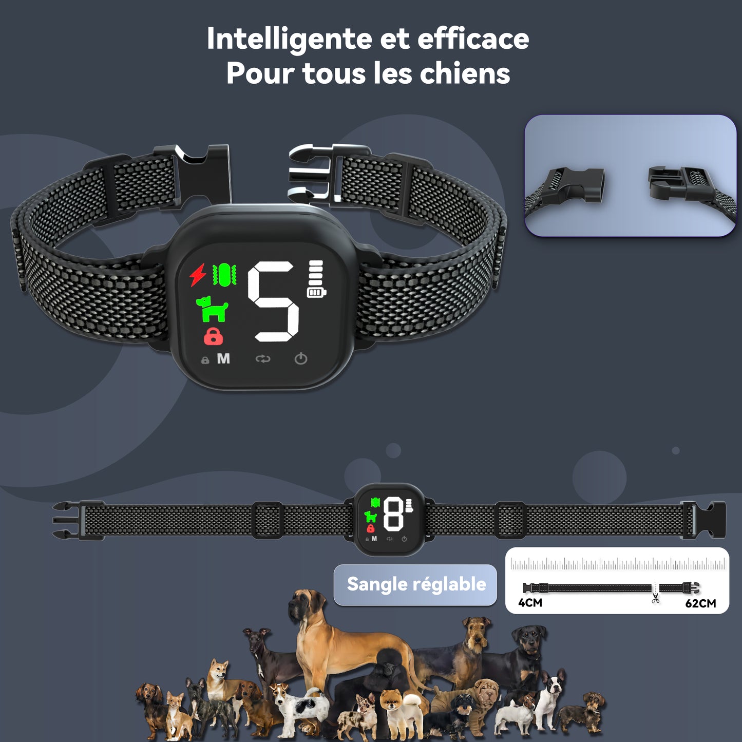Collier Anti Aboiement Chien Automatique,Collier Choc,Noir-MD23T-B
