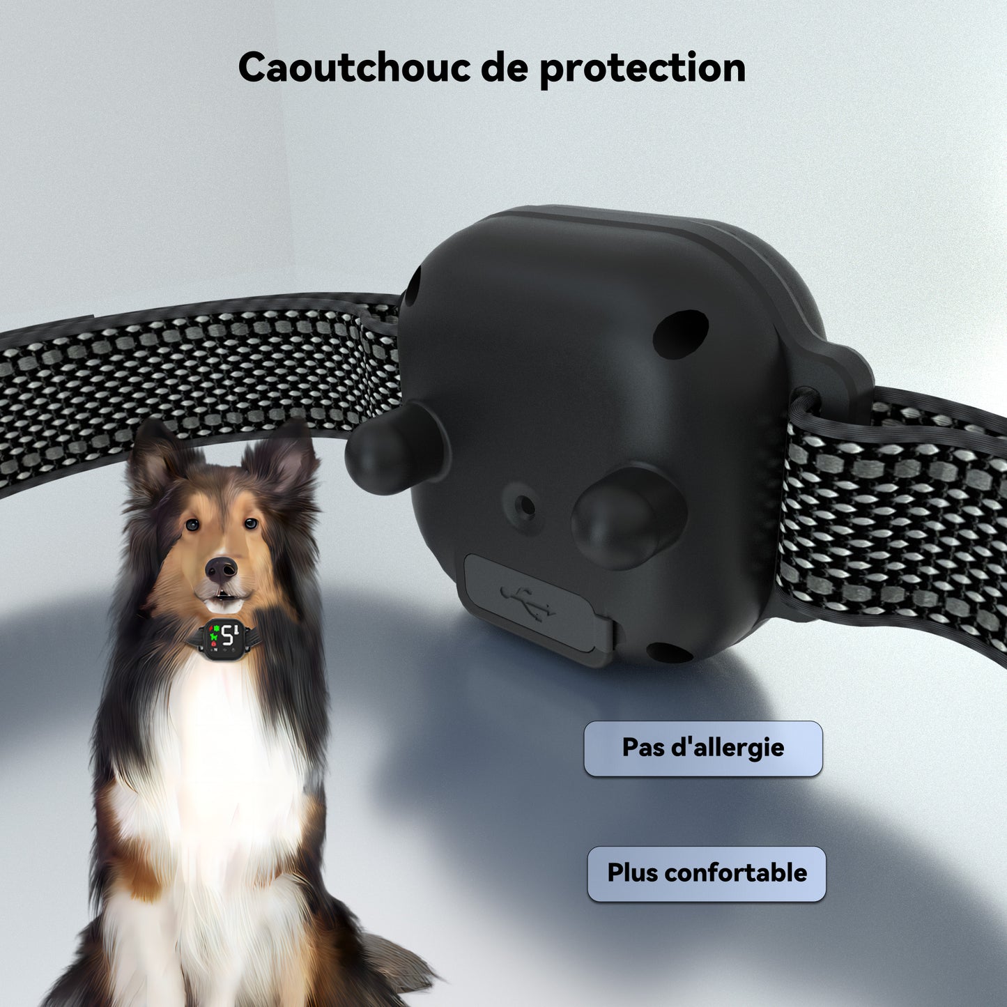 Collier Anti Aboiement Chien Automatique,Collier Choc,Noir-MD23T-B