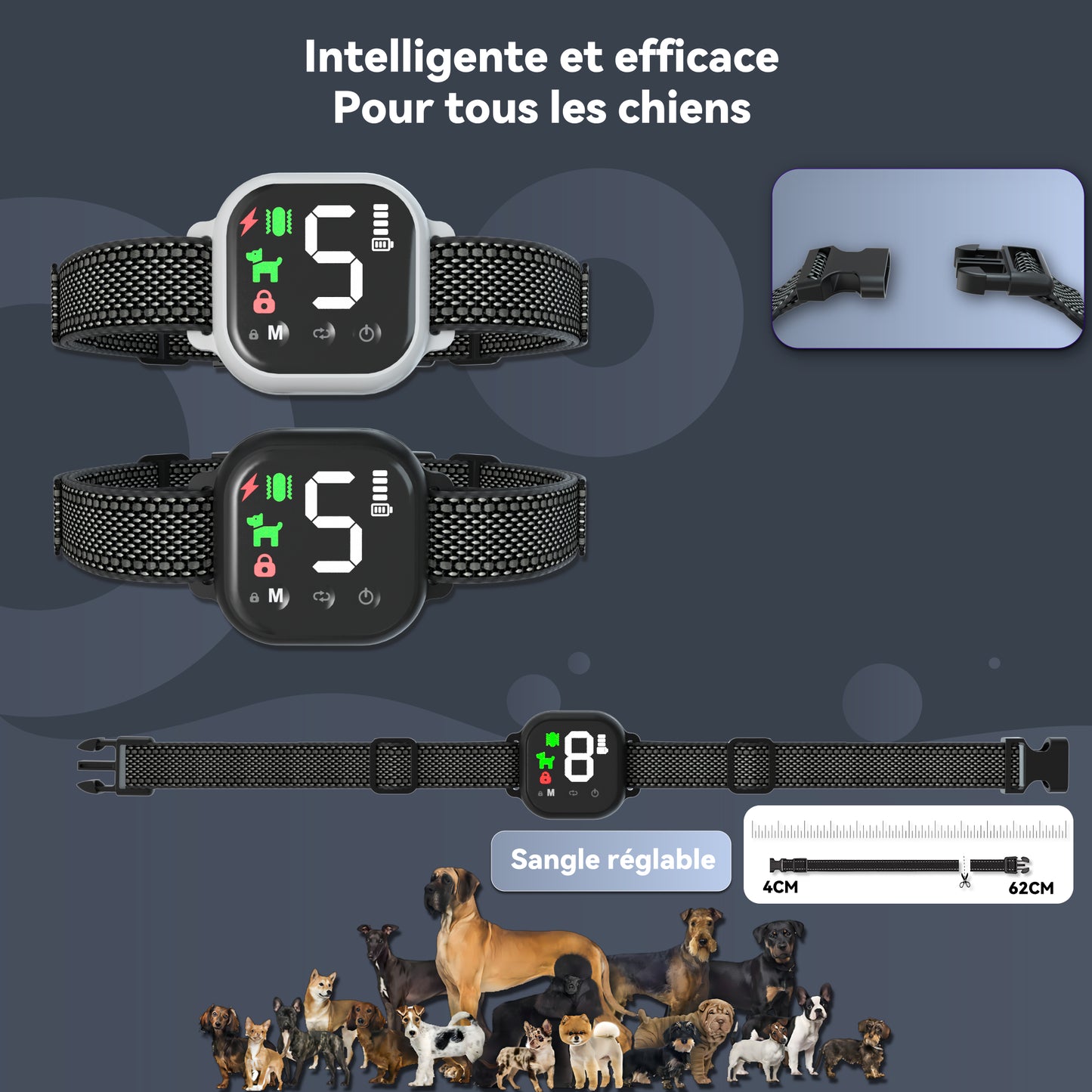 Collier Anti Aboiement Chien Automatique,Collier Choc,Lot de 2