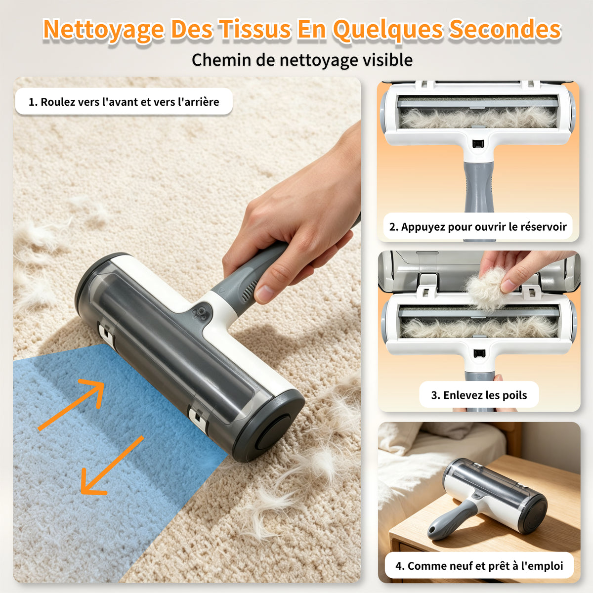 Brosse Anti Poils Animaux pour Chat Chien, Brosse de Nettoyage Magique Réutilisable pour Eliminer les Poils D'animaux sur les Canapés,Tapis,Literie,Vêtements