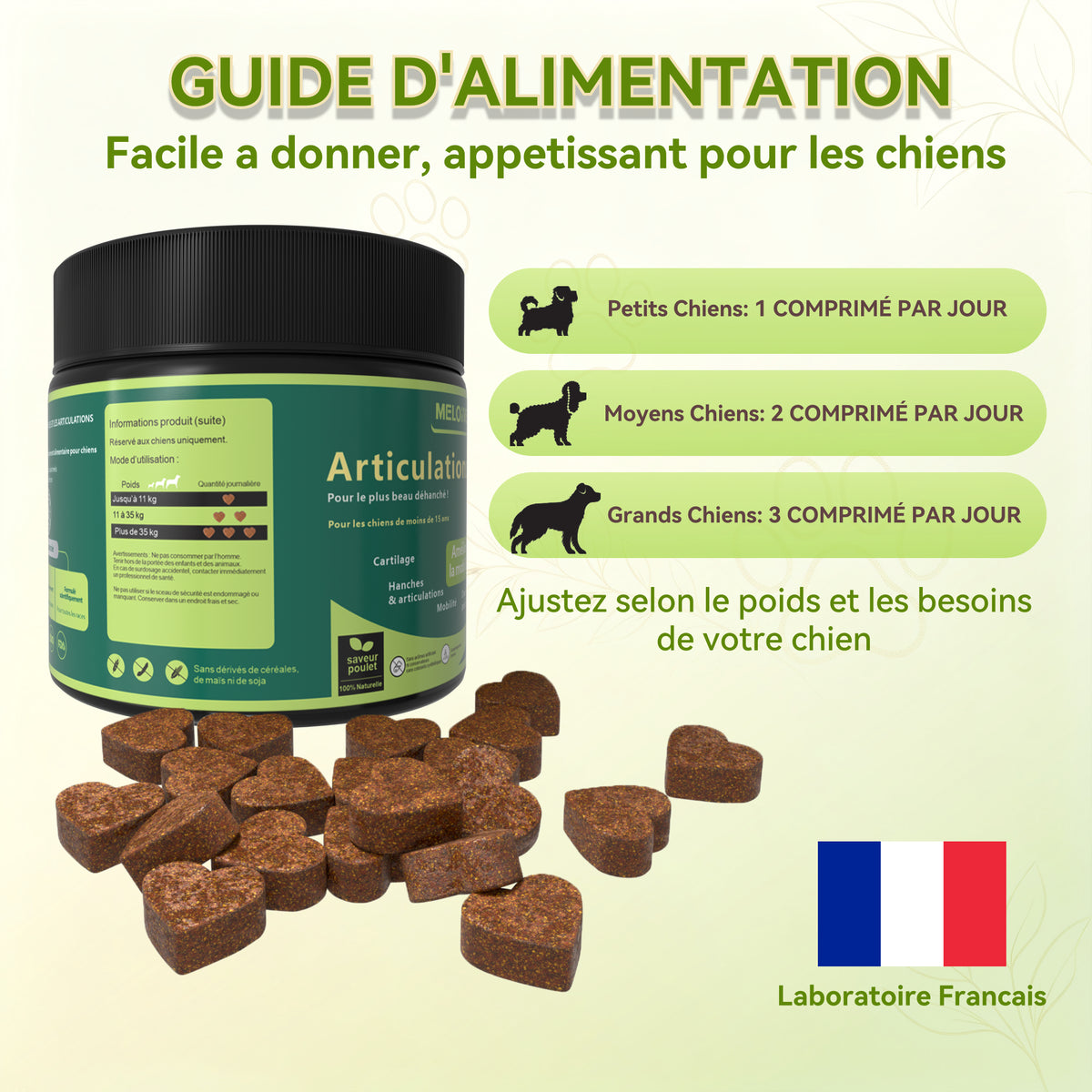 Complément Alimentaire Articulation pour Chien, Anti-Arthrose,Soutien Articulaire Premium | Glucosamine, Chondroïtine, MSM, Moules vertes, Acide Hyaluronique | 120 Bouchées Molles