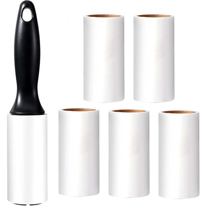 Rouleau Anti-Poils pour Animaux,Lint Roller Adhésif avec 1 Poignée + 6 Rouleaux (60 Feuilles/Rouleau) - Nettoyeur de Poils de Chat et Chien pour Vêtements, Canapé