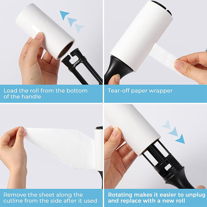 Rouleau Anti-Poils pour Animaux,Lint Roller Adhésif avec 1 Poignée + 6 Rouleaux (60 Feuilles/Rouleau) - Nettoyeur de Poils de Chat et Chien pour Vêtements, Canapé