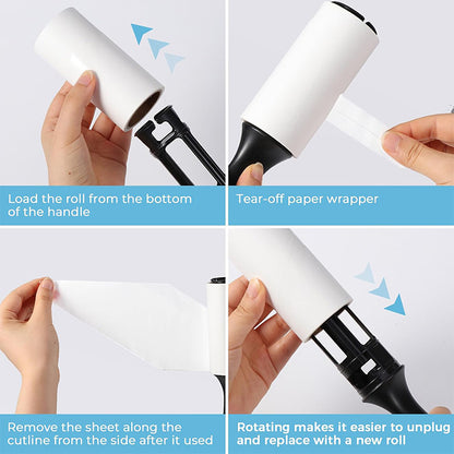 Rouleau Anti-Poils pour Animaux,Lint Roller Adhésif avec 1 Poignée + 6 Rouleaux (60 Feuilles/Rouleau) - Nettoyeur de Poils de Chat et Chien pour Vêtements, Canapé