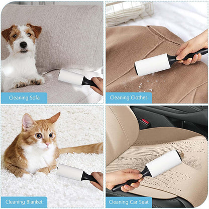 Rouleau Anti-Poils pour Animaux,Lint Roller Adhésif avec 1 Poignée + 6 Rouleaux (60 Feuilles/Rouleau) - Nettoyeur de Poils de Chat et Chien pour Vêtements, Canapé