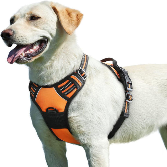 Harnais Chien, Harnais Anti Traction pour Chien Réfléchissant Réglable, Facile à Mettre, avec Poignée Contrôle, Arnet pour Chien Solide Respirant, Harnais pour Chien Moyen et Grand, Orange, L