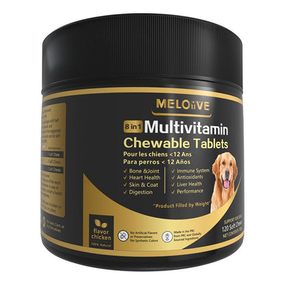8 en 1 Multivitamines pour Chien | Compléments Alimentaires Premium pour Chiens | Au Poulet | 120 Comprimés