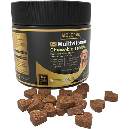 8 en 1 Multivitamines pour Chien | Compléments Alimentaires Premium pour Chiens | Au Poulet | 120 Comprimés