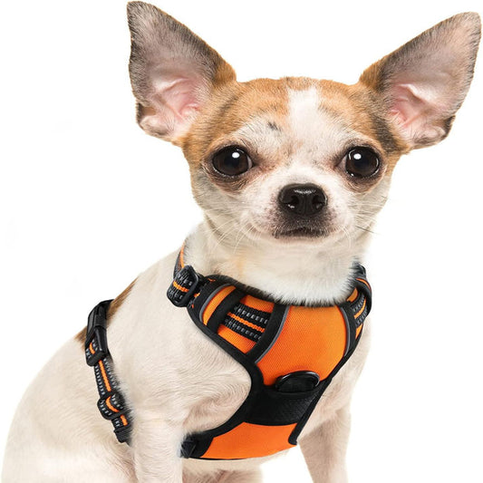 Harnais Chien, Harnais Anti Traction Réfléchissant pour Petit Chien Réglable, Facile à Mettre, Arnet pour Chien pour Randonnée Trajet Respirant Solide, avec Poignée Contrôle, Orange, S
