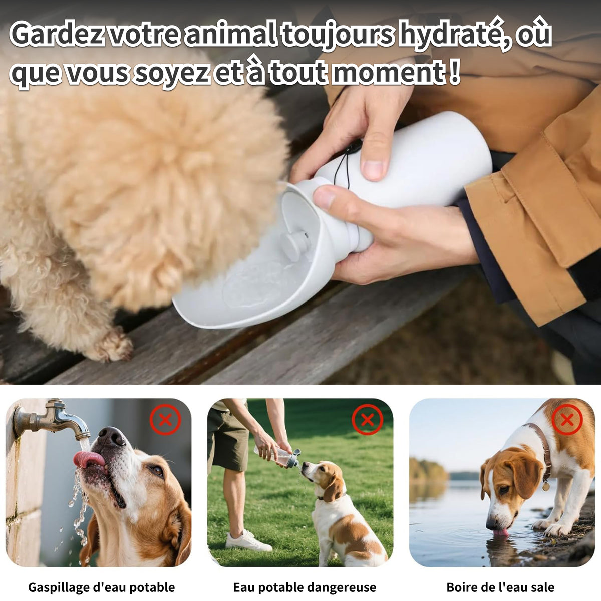Bouteille d'eau pour Chien 550ml,Gourde pour Chien avec Bol Intégré,Distributeur d'eau Portable de Qualité Alimentaire pour Chien et Chat, Gourde pour Animaux de Compagnie en Plein Air