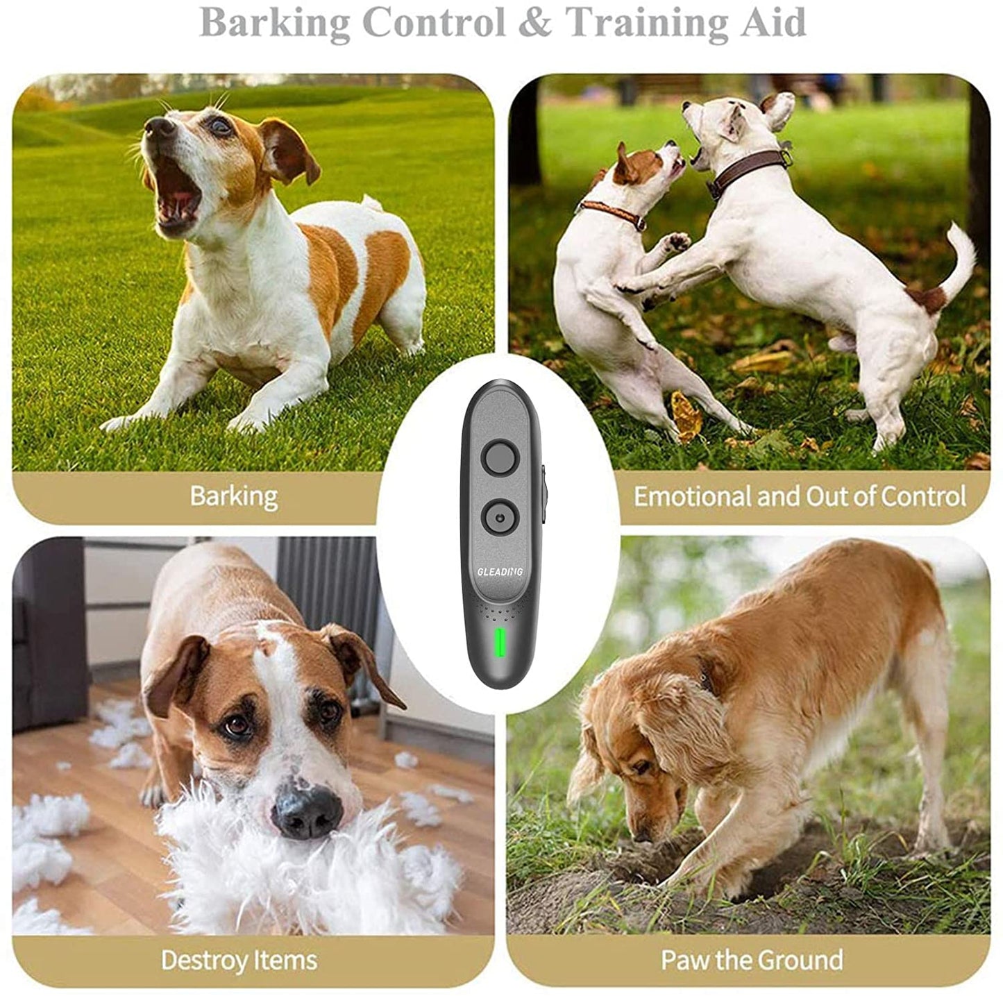 Dispositif de Dressage pour Chiens à Ultrasons, Dissuasion de Contrôle d'Aboiements Ultrasonique de Chiens Rechargeable et Sûr, Appareil Anti-aboiement à Ultrasons pour Chien Portable-GPU30